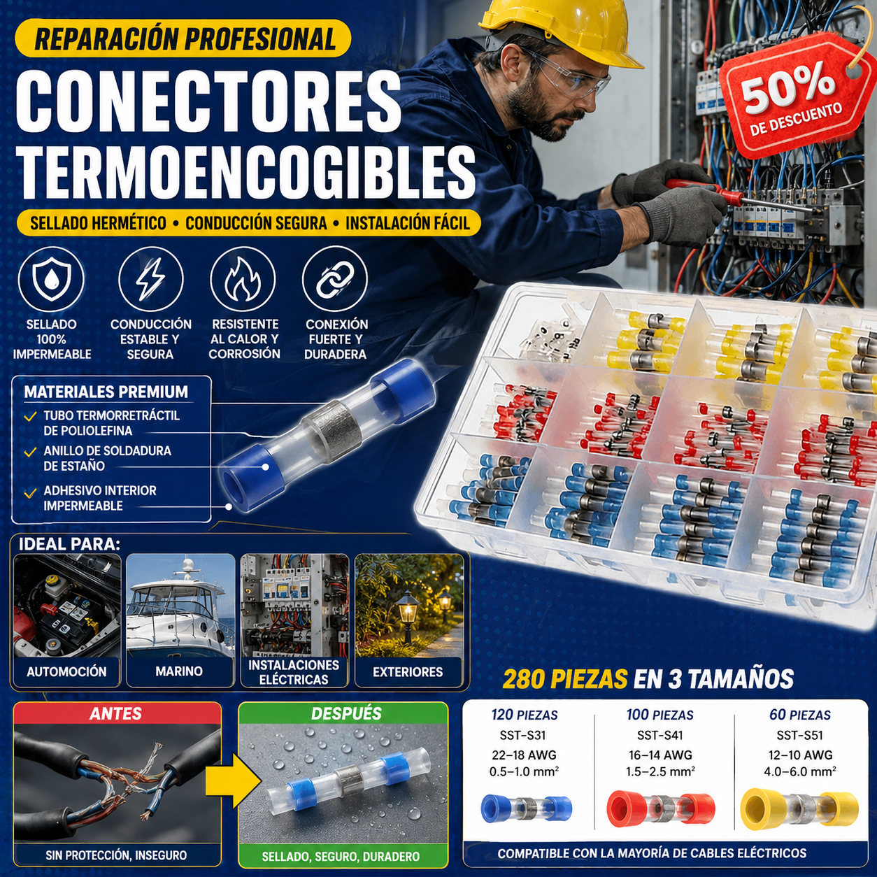 🔥【100 piezas】Manguito de sellado de reparación de rotura de cable multifuncional, kit de conector de soldadura termorretráctil de conector de cable