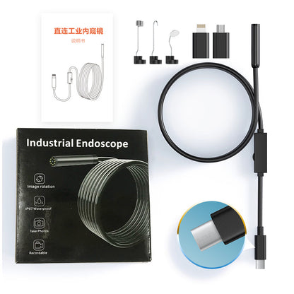 Endoscopio industrial, tipo C compatible con Apple y Android, doble lente de alta definición, conexión directa a teléfono inteligente.