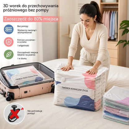 🧳【Zestaw 5-częściowy】💨 Duży, kompresyjny worek próżniowy: nie wymaga pompki, jest szczelny i idealny do oszczędzania miejsca w walizkach oraz w domu ✈️