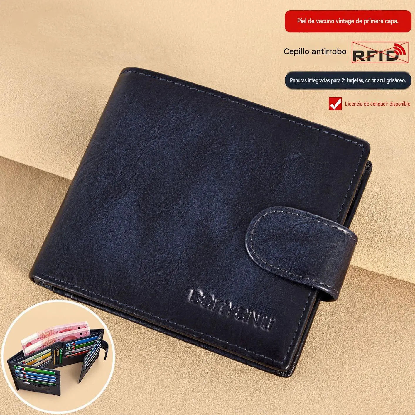 🎁Gran oferta: 50 % de descuento🔥Cartera vintage para hombre con bloqueo RFID