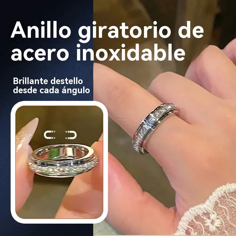Anillo giratorio Rotation Bar en acero de titanio con circonita