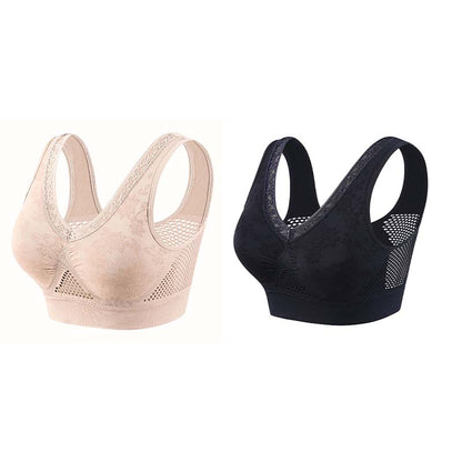 【M-6XL】2 pieza -【40-120kg】Nuevo sujetador cómodo y sin aros para mujer en tallas grandes; transpirable y confortable, con malla para la disipación del calor.