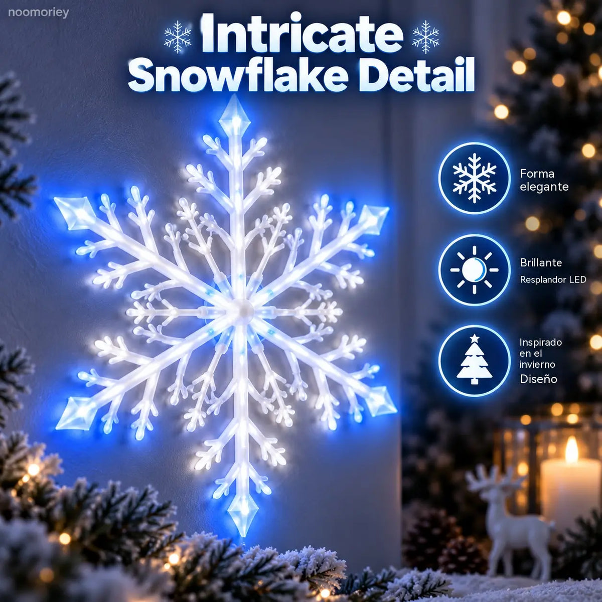 ❄ Juego de 6 luces LED de pared con forma de copo de nieve (azul y blanco) – Decoración navideña