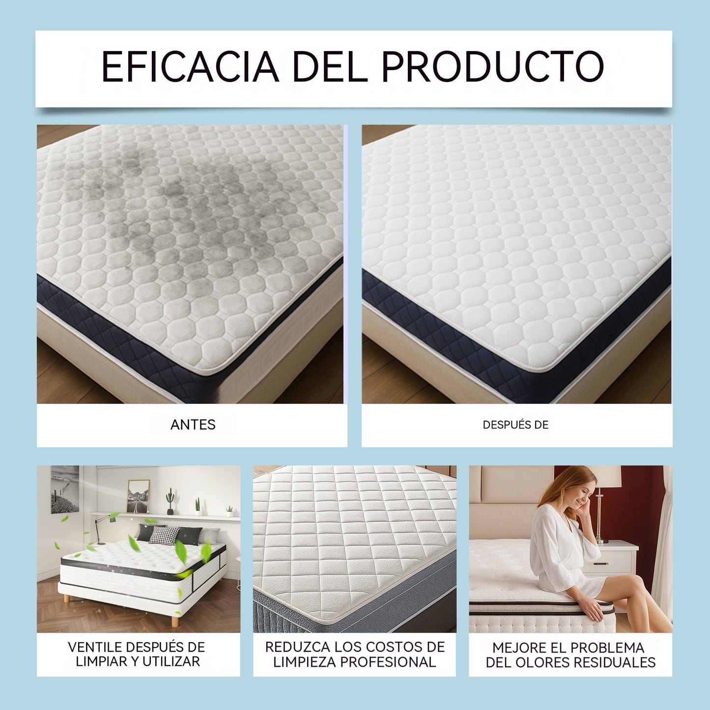 ✨✨Espuma limpiadora multifuncional para colchones domésticos: eliminación de manchas de orina y suciedad sin agua.