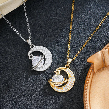 Nuevo collar con colgante de luna de alta gama / engastado con piedras preciosas brillantes / diseño romántico y moderno, ideal para usar a diario**
