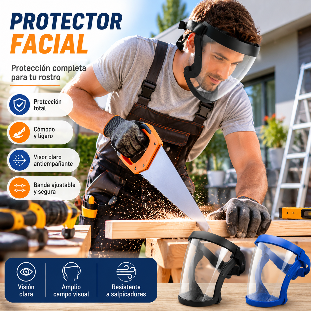 Pantalla facial de plástico de cobertura total para la aplicación de pesticidas agrícolas: equipo de protección y seguridad, unisex.