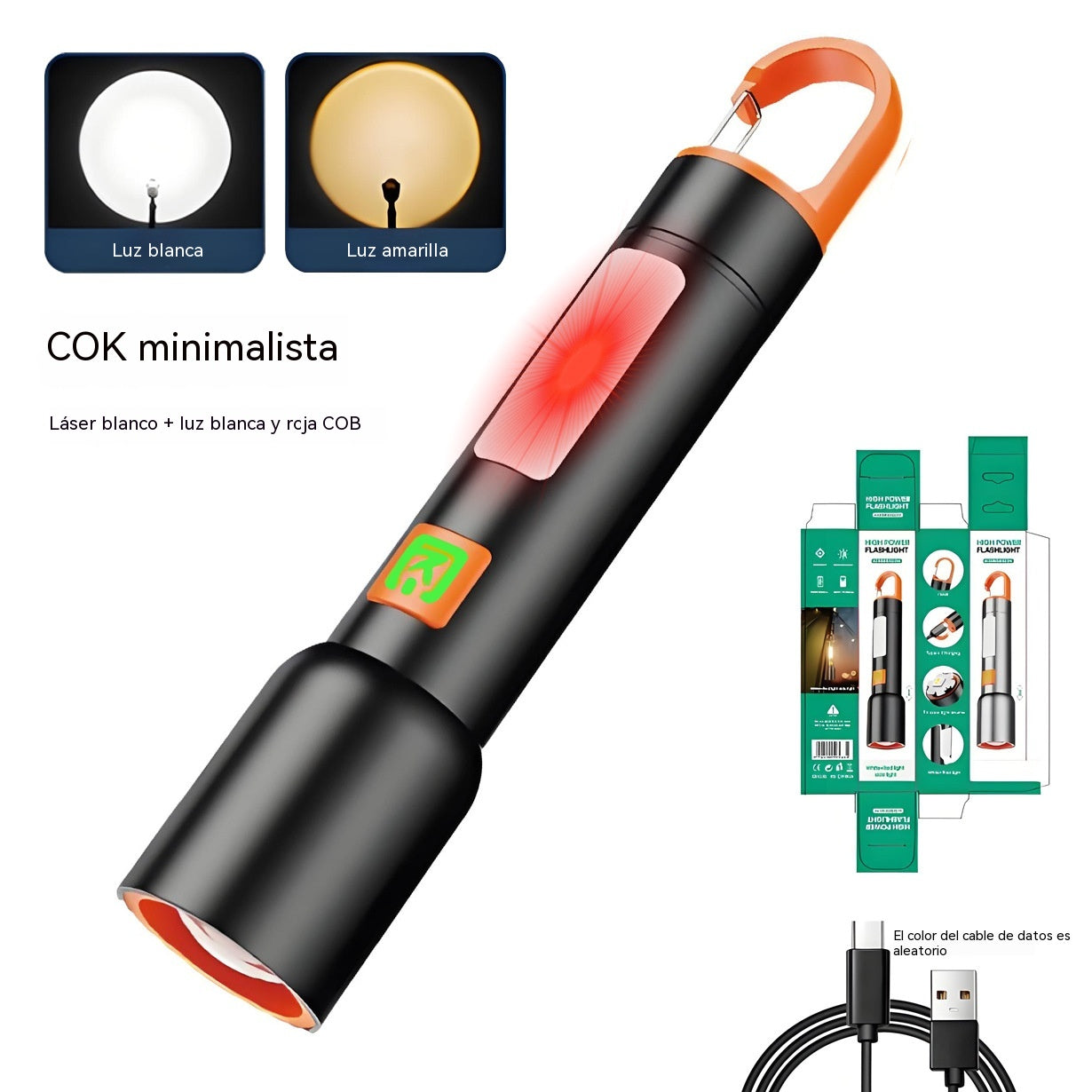 👍👍Linterna de alta intensidad con luz lateral multifuncional, carga rápida tipo C y batería de larga duración.