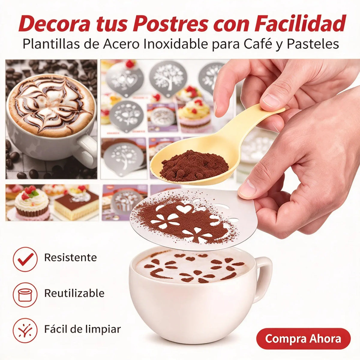 🔥☕ Molde de acero inoxidable para arte latte de café
