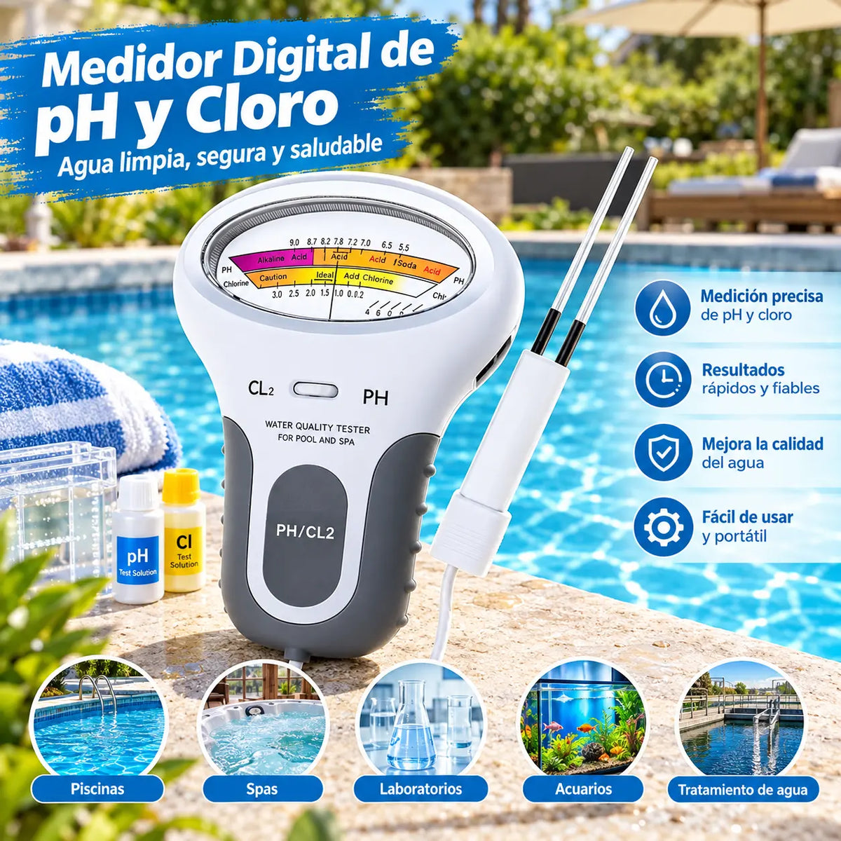 🔬💧 Medidor de pH y cloro residual (Cl2) — ¡50% de descuento! Mide con precisión el pH y el cloro residual de la piscina: sencillo, rápido y fiable. 🔥🏊