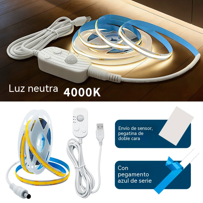【2M】Tira de luces LED con sensor inteligente y sistema de iluminación automática, con adhesivo USB, ideal para cocinas, dormitorios y escaleras.