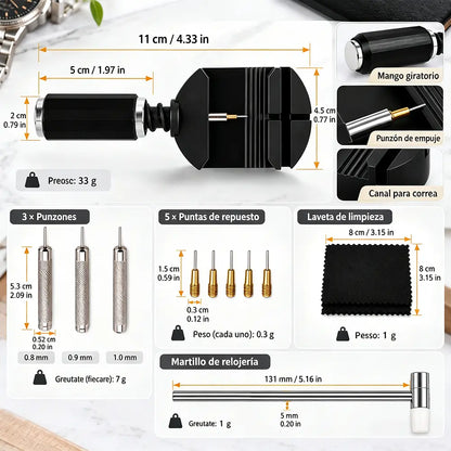 ⌚ Kit de Herramientas para Ajustar Correas de Reloj | Set de 11 Piezas para Quitar Eslabones, Cambiar y Acortar Pulseras