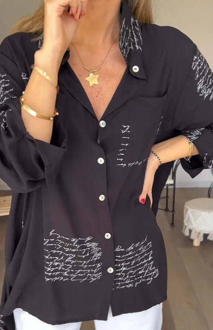 🥰 【S-5XL】 Camisa de manga larga con estampado de moda con solapa para mujer