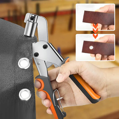 【Alicates para ojos + 20 hebillas doradas】 Alicates perforadores portátiles；Alicates para ojales 2 en 1: Perfora e instala en un solo paso, perfectos para lona, cuero, tela y PVC