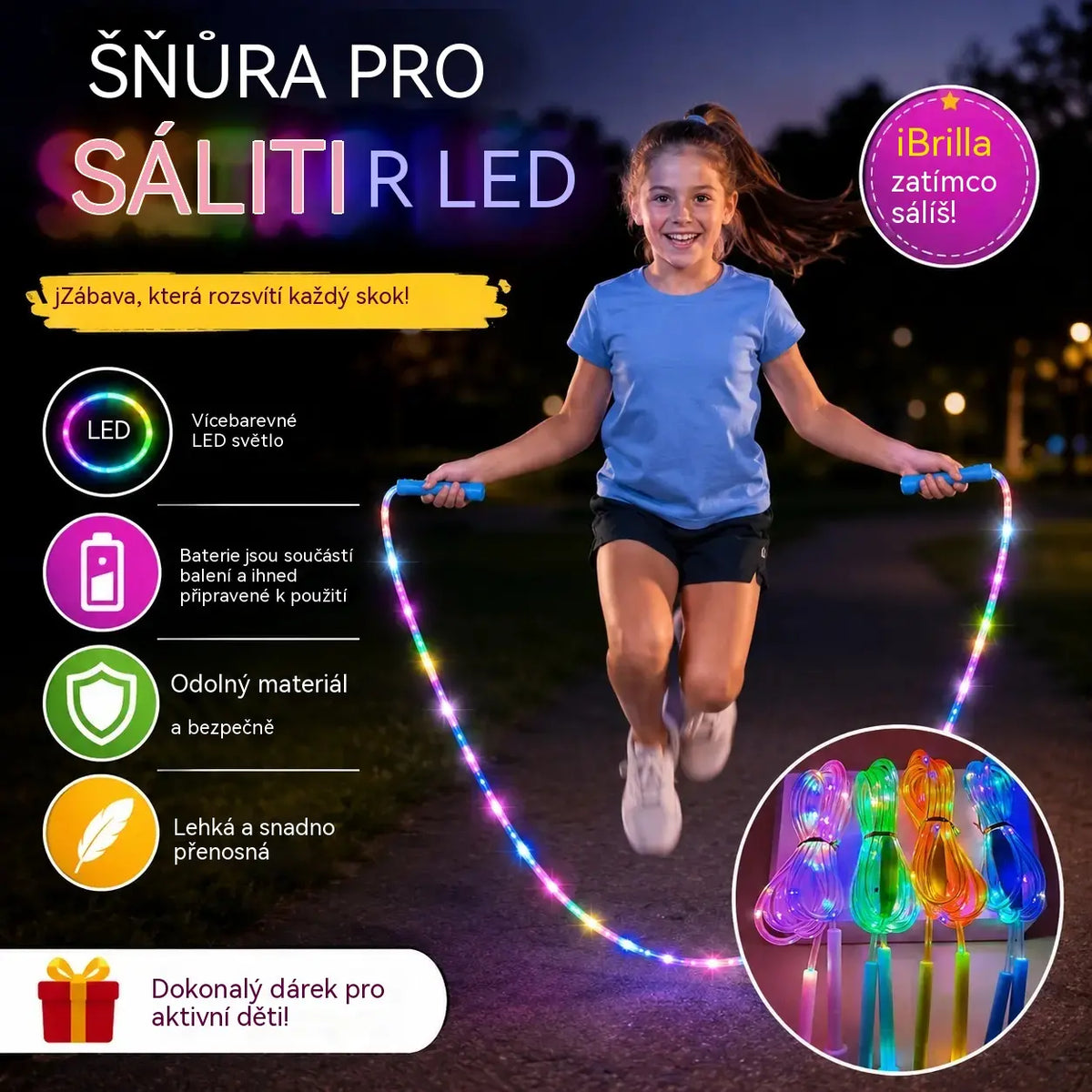 🏃【Kupte 2, získejte 2 zdarma】4 kus 560 českých korun🌈 LED svítící švihadlo pro děti