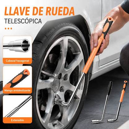 【llave inglesa + dado】Llave telescópica para neumáticos, rango telescópico de 35 a 53 cm, cabeza hexagonal, herramienta profesional para la reparación de automóviles.
