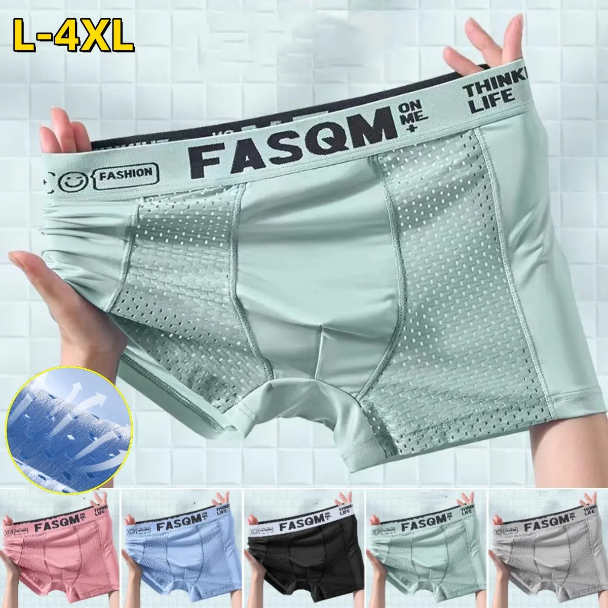 💥👍【Compre 3 y obtenga 3 gratis】【L-4XL】Calzoncillos bóxer de malla transpirable de seda helada para hombre