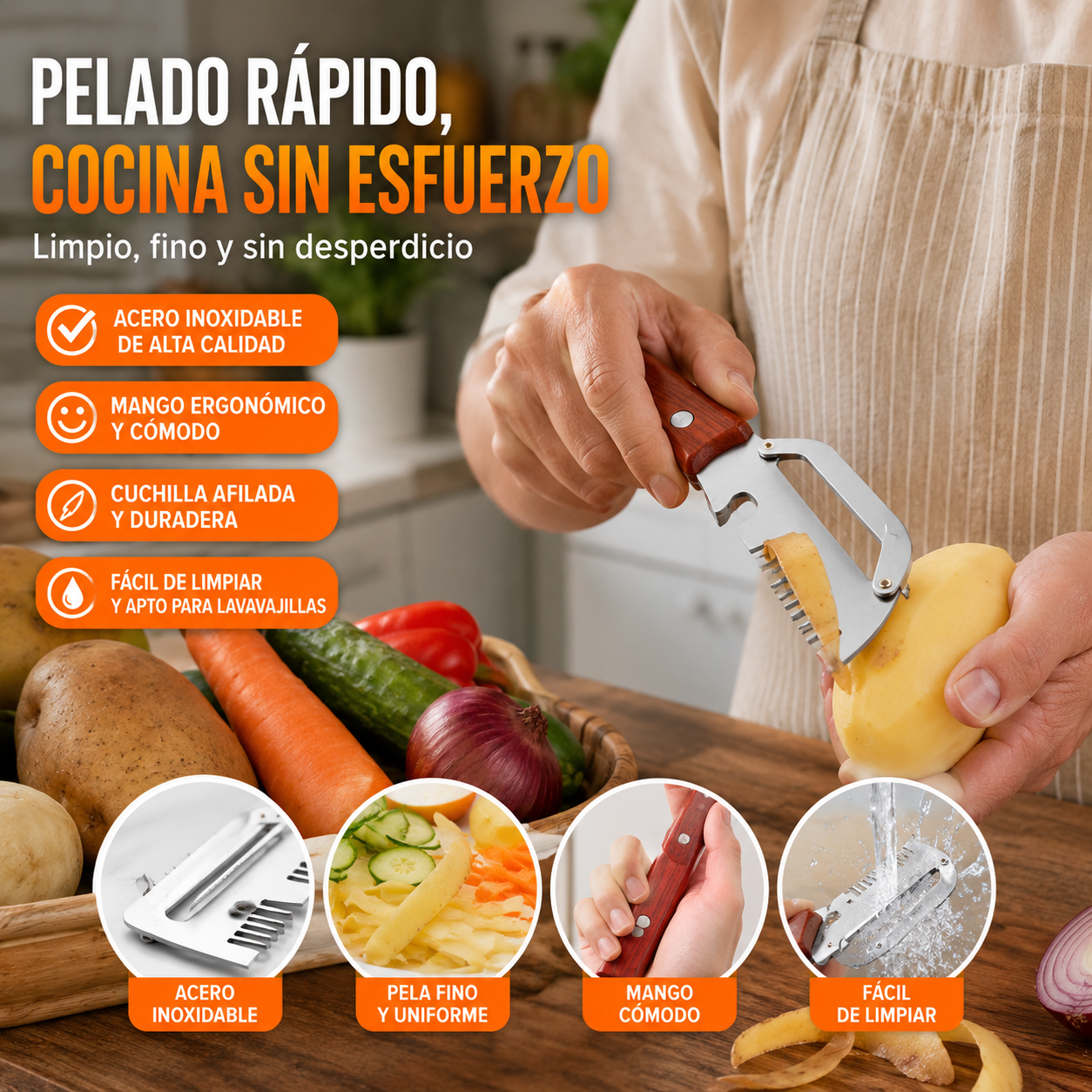 ✅Compra 1 y llévate 1 gratis (2 artículos) 🧅🔪 Pelador de cocina multifuncional 3 en 1: ¡Pela, corta y abre botellas! 🔥