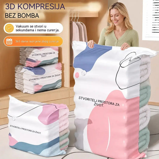 🧳【Set od 5 dijelova】💨 Velika, stlačiva vakuumska vrećica za pohranu: nije potrebna pumpa, nepropusna je i idealna za uštedu prostora u koferima i kod kuće ✈️