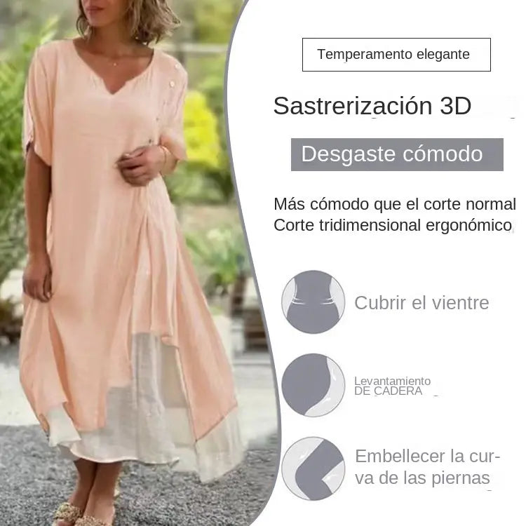 30%OFF【S-4XL】🌸👗Nuevo vestido asimétrico de dos piezas con escote en V