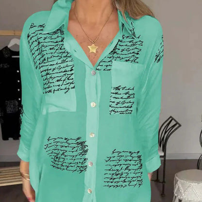 🥰 【S-5XL】 Camisa de manga larga con estampado de moda con solapa para mujer