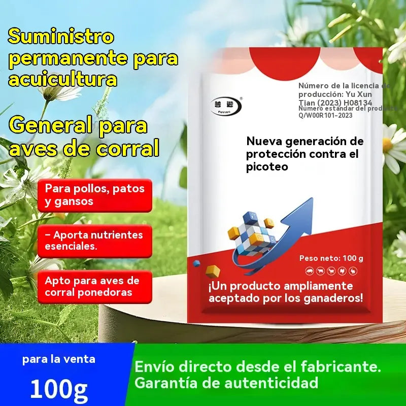 🐔¡Compra 2 y llévate 2 gratis! 4 paquetes (100 g cada uno) por solo 28 €.🐓Suplemento veterinario de oligoelementos contra el picoteo, adecuado para pollos, patos, gansos y aquellos 🐣 que picotean el respiradero, las plumas o los huevos.