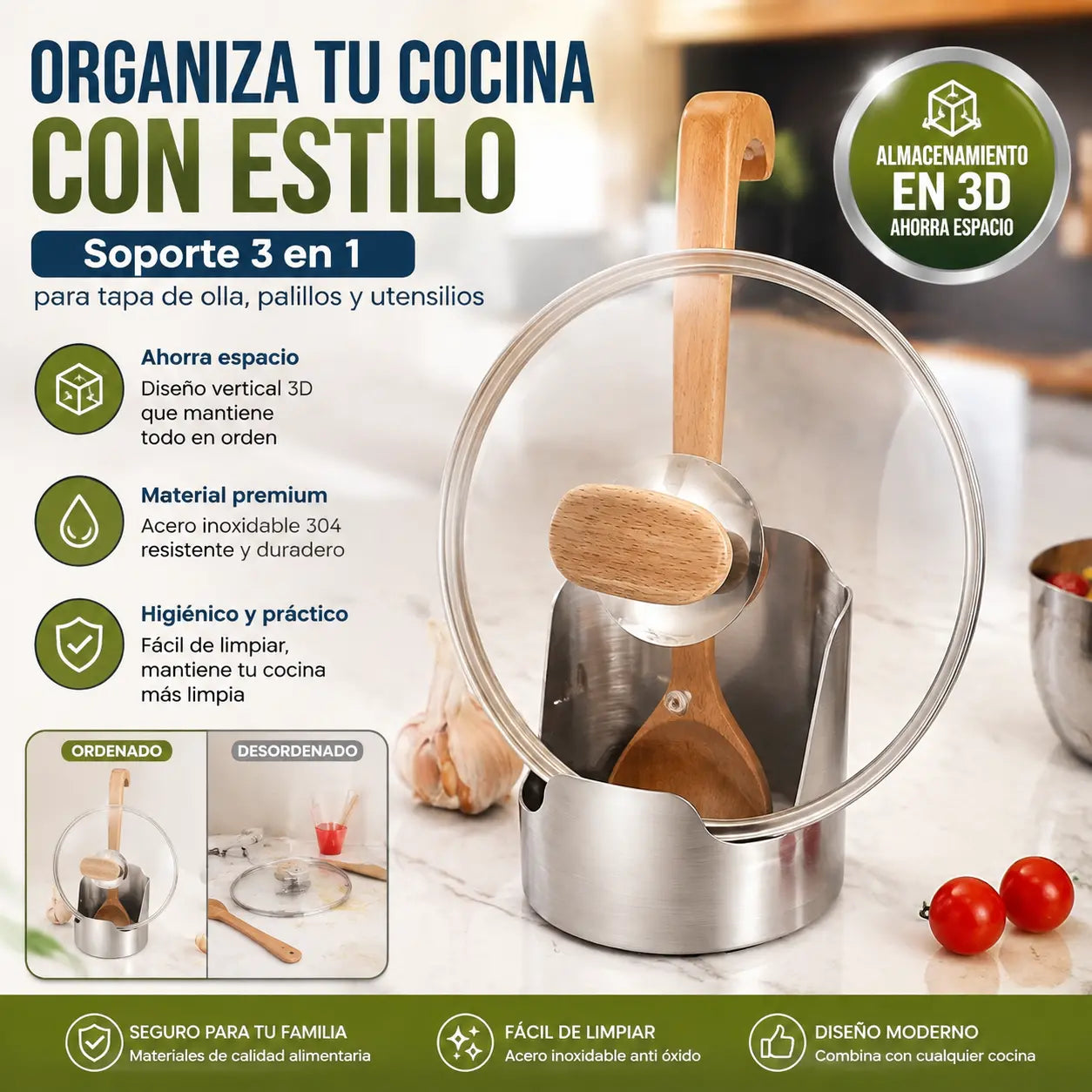 🔥compre uno y llévese otro gratis【2 piezas 29 euros 】🥄 Organizador multifuncional de utensilios de cocina: mantén todo organizado y al alcance de la mano ✨🏠