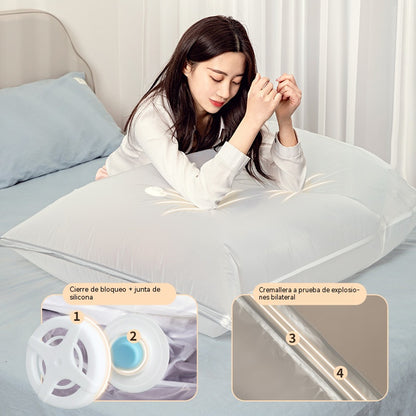 🧳【4 piezas】💨 Bolsa de almacenamiento al vacío grande y compresible: no requiere bomba, es a prueba de fugas e ideal para ahorrar espacio en maletas y en casa ✈️【1 pieza de cada talla】