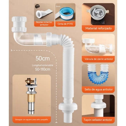 🔥🔥Tubo de desagüe para lavabo/lavabo de baño, tubo de desagüe a prueba de olores, juego completo de mangueras flexibles universales.