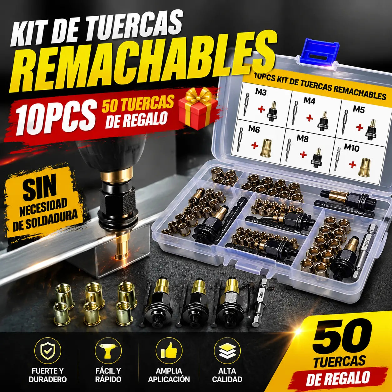 🔥🚗🧰 Juego de tuercas remachables, piezas de reparación de automóviles