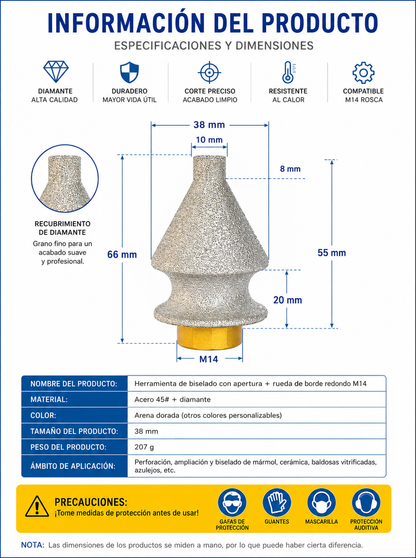 🧰🛠️【38mm】Broca de diamante multifuncional para biselar