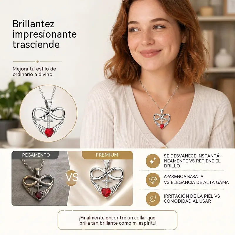 ✨Collar con colgante de cruz, corazón infinito y ala