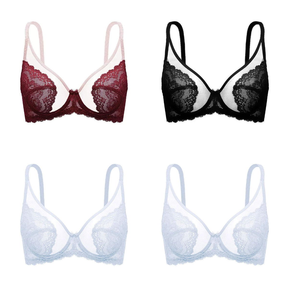 💓🎀 【4 piezas 】Sujetador de encaje estilo sirena sin forro para mujer 🙋‍♀️