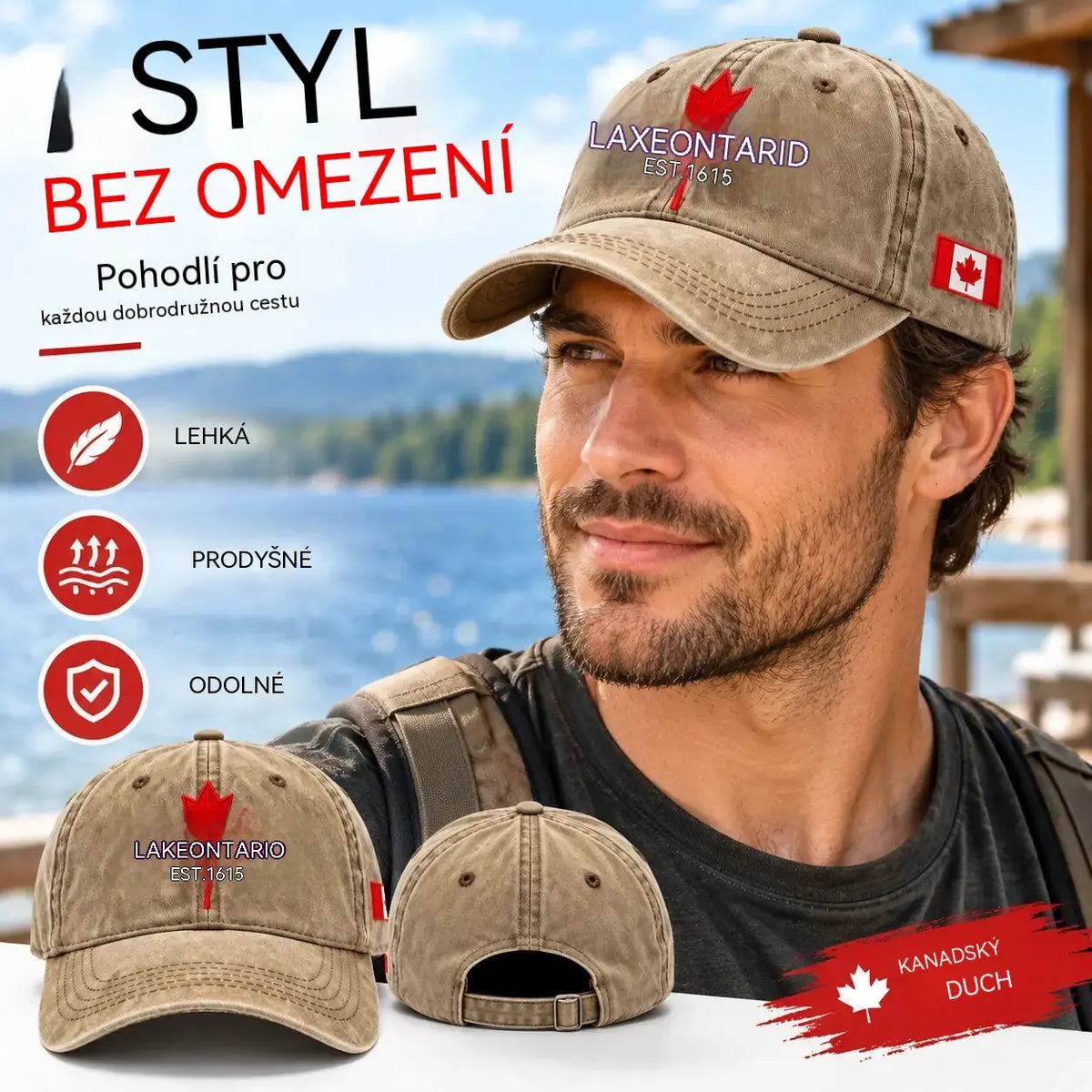 ✨2 kus 23 eur🧢🍁Nastavitelná retro kšiltovka s výšivkou javorového listu u jezera