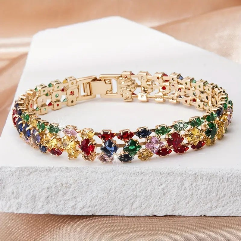 ✨Pulsera de circonitas geométricas coloridas de estilo bohemio