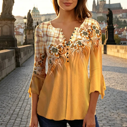 🎉🎁【S-5XL】 2026 nueva camiseta estampada delgada con cuello en V para mujer