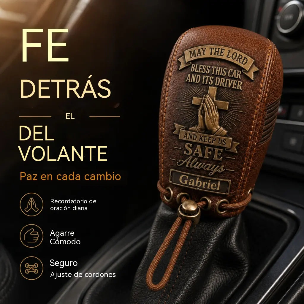 🙏 Funda de cuero para la palanca de cambios «Bendición del viajero» — Fe al volante ✨