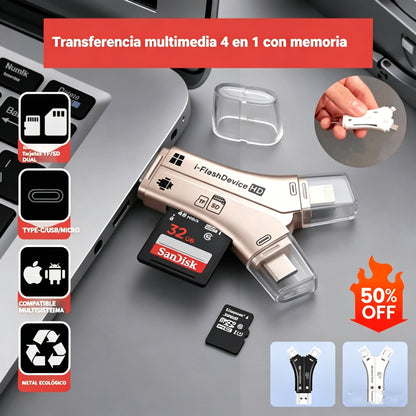 💖🏆📱Transferencia multimedia 4 en 1 con memoria: lector de tarjetas multifuncional para teléfono móvil