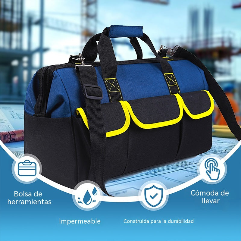 Bolsa de herramientas resistente con correa para el hombro: duradera, espaciosa y práctica para diversos trabajos.