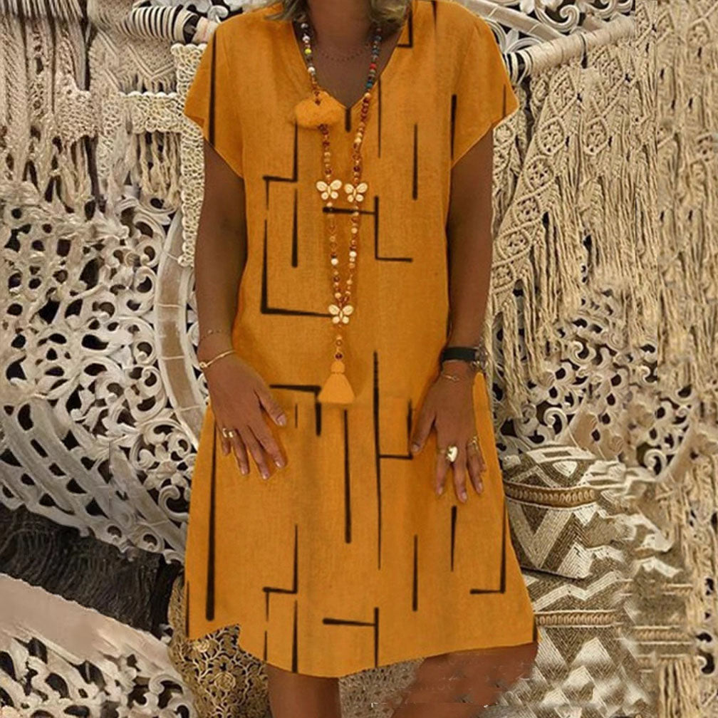 【45% DE DESCUENTO】🏆👗【Tallas S-5XL】Vestido de algodón estampado con cuello en V