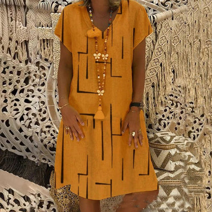 【45% DE DESCUENTO】🏆👗【Tallas S-5XL】Vestido de algodón estampado con cuello en V