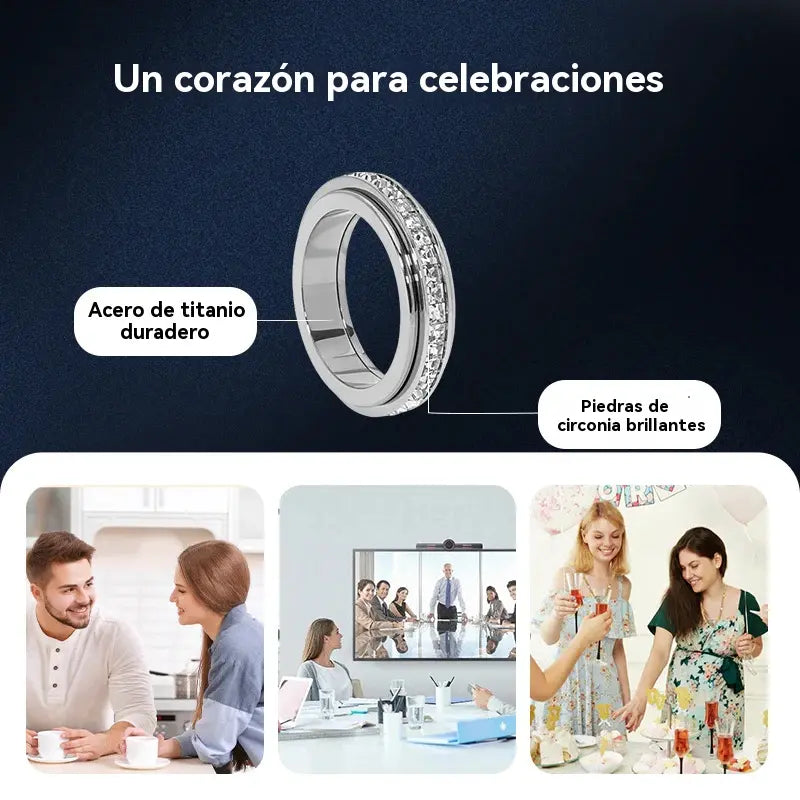 Anillo giratorio Rotation Bar en acero de titanio con circonita