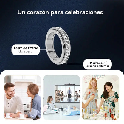 Anillo giratorio Rotation Bar en acero de titanio con circonita