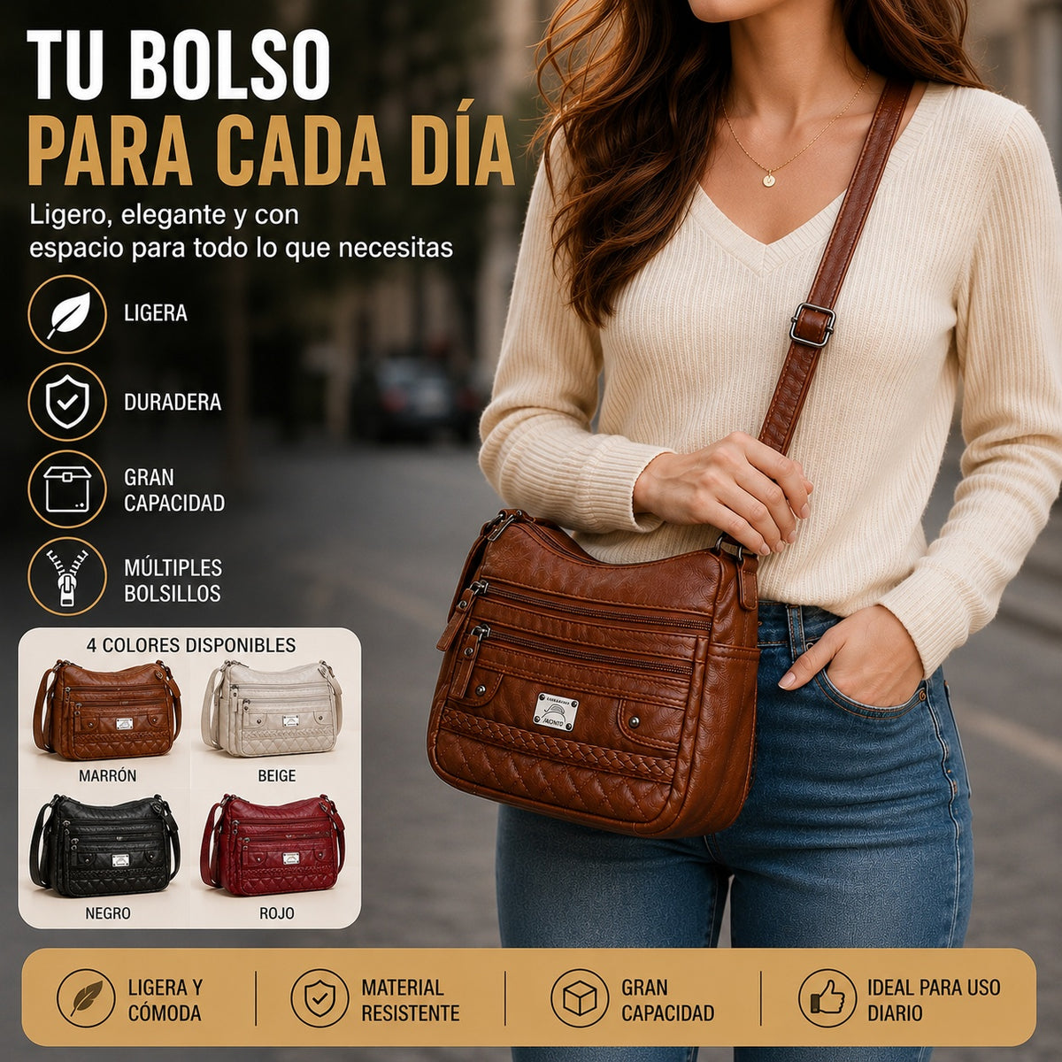 💥💥Bolso Bandolera Mujer Impermeable, Gran Capacidad, Múltiples Bolsillos, Ideal para Viajes y Compras