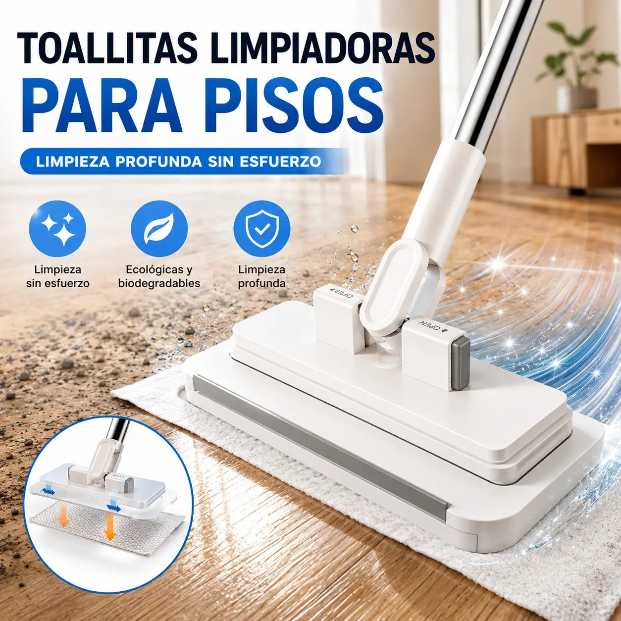 🔥【Juego de 4 piezas】Fregona sin enjuague🧹🏠 con diseño de pinza para paños, para que la limpieza del hogar sea más fácil