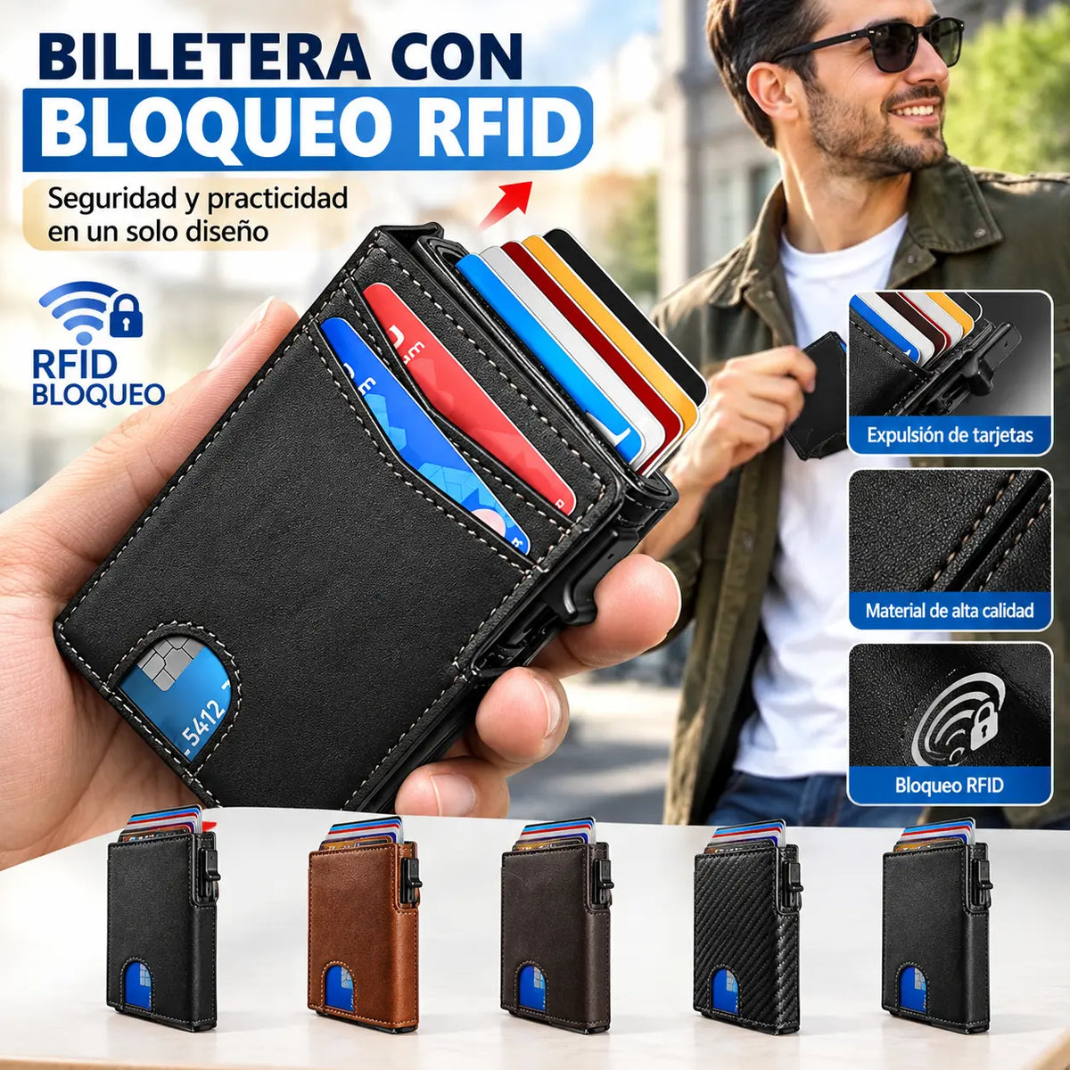 Nueva cartera antirrobo RFID para hombre con bolsillo con clip, ventana transparente, caja de aluminio de gran capacidad, tarjetero y funda para tarjetas.