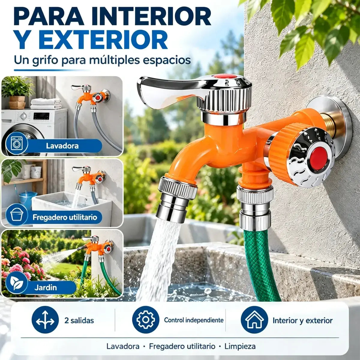 🚰🔧 Adaptador de Grifo 2 en 1 | Divisor de Agua con Doble Salida y Control Independiente, Antisalpicaduras y Resistente al Frío