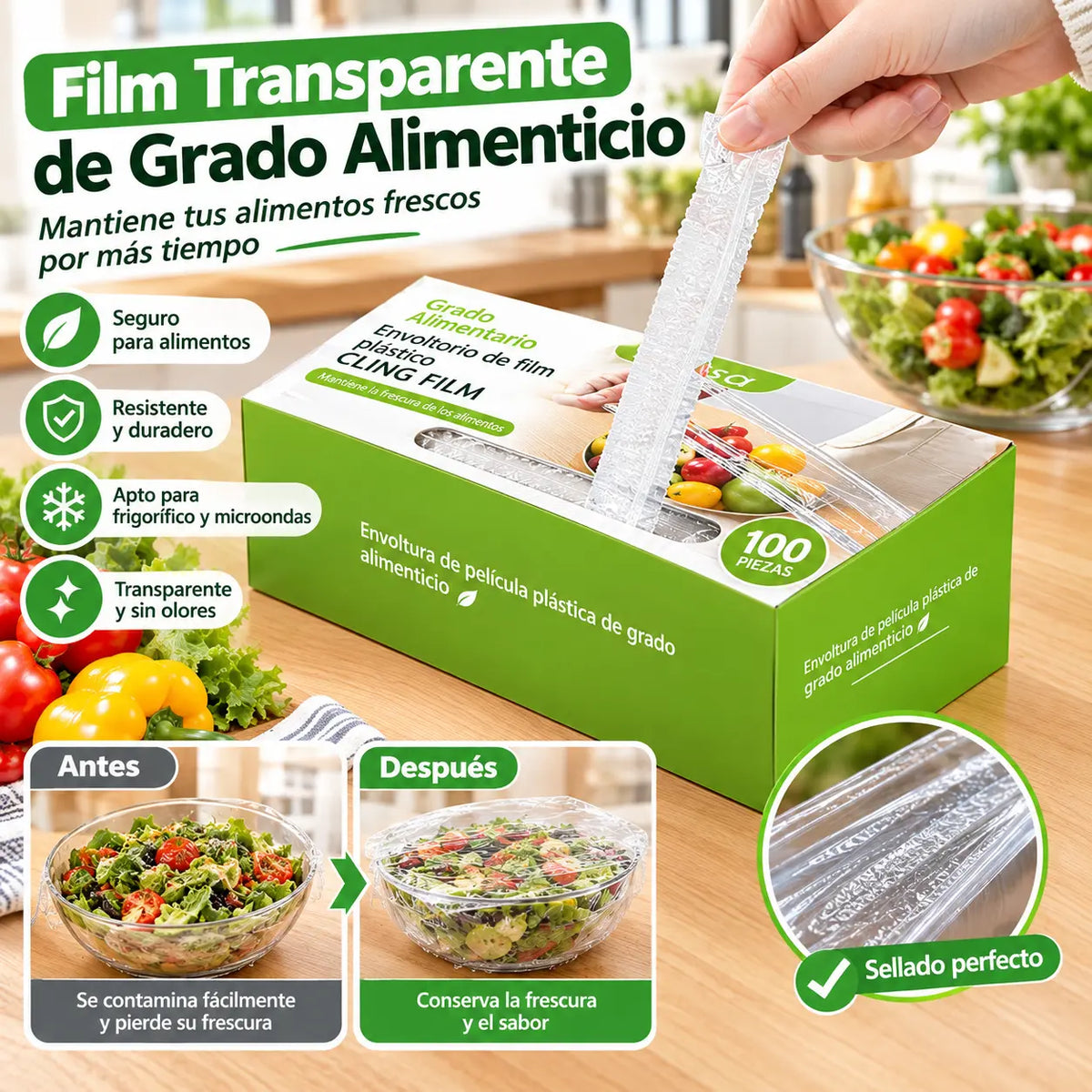 Extra grueso, paquete de 4 cajas (400 piezas)-28€-Cubiertas elásticas antibacterianas para alimentos; bolsas desechables de grado alimentario para almacenamiento en cocina o refrigerador.