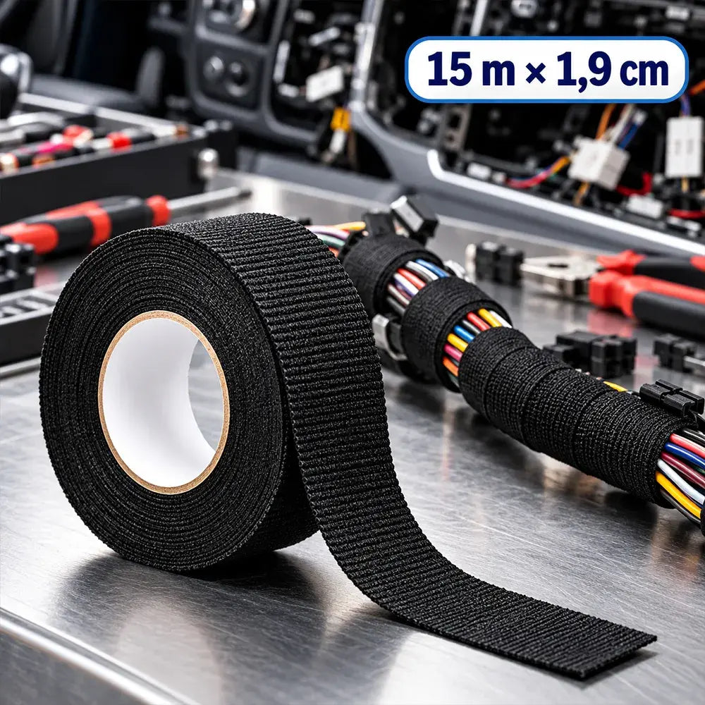 【15m】Cinta de fieltro de alta adherencia para mazos de cables de automoción: reduce el ruido, elimina los ruidos de vibración y resiste altas temperaturas durante el encintado.