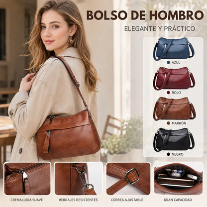 Nuevo bolso bandolera de piel suave y elegante para mujer, de tres compartimentos y gran capacidad.