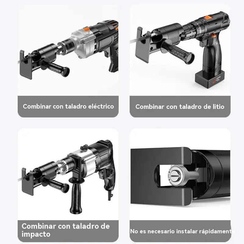 Taladro eléctrico convertido en sierra alternativa, adaptador de cabezal de sierra de calar para trabajar la madera.
